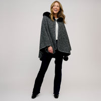 Hooded Poncho Faux Fur Lined One Size Juliette Wrap