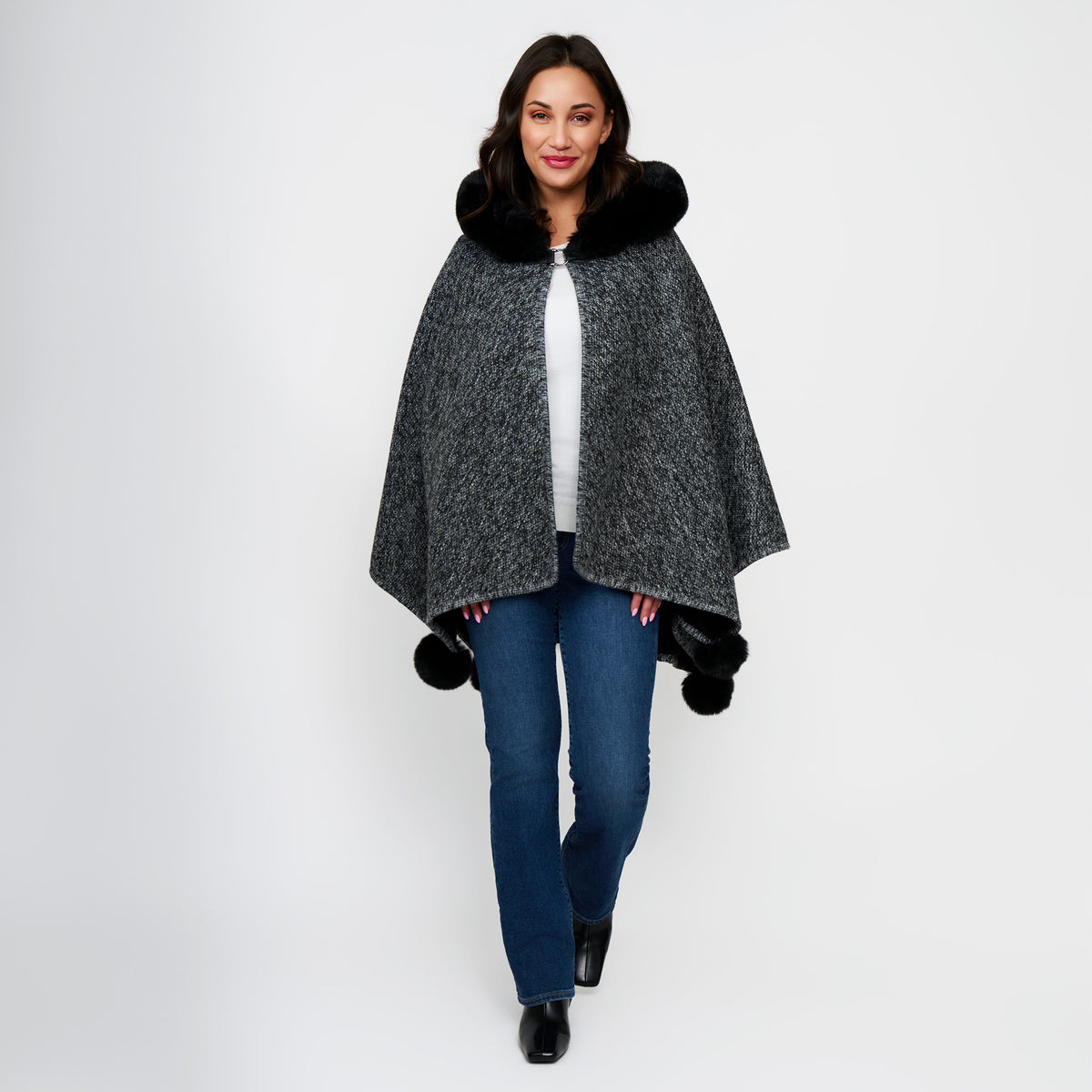 Hooded Poncho Faux Fur Lined One Size Juliette Wrap