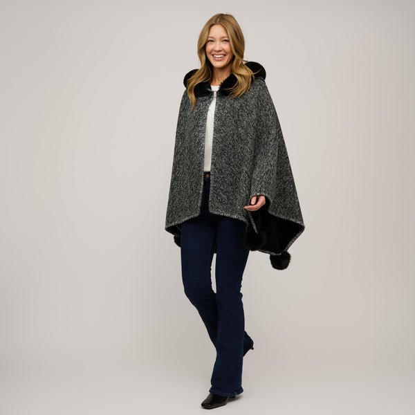 Hooded Poncho Faux Fur Lined One Size Juliette Wrap