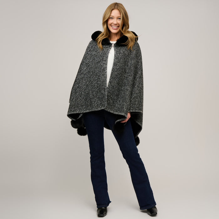 Hooded Poncho Faux Fur Lined One Size Juliette Wrap