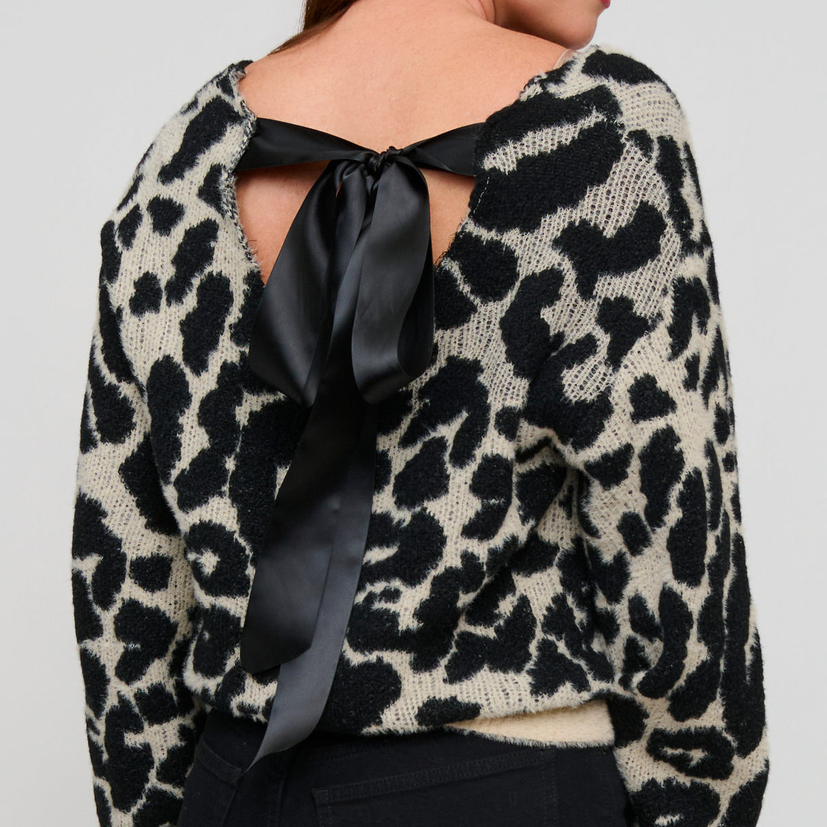 Leopard Sweater Tie Back Fuzzy Taylor Sweater