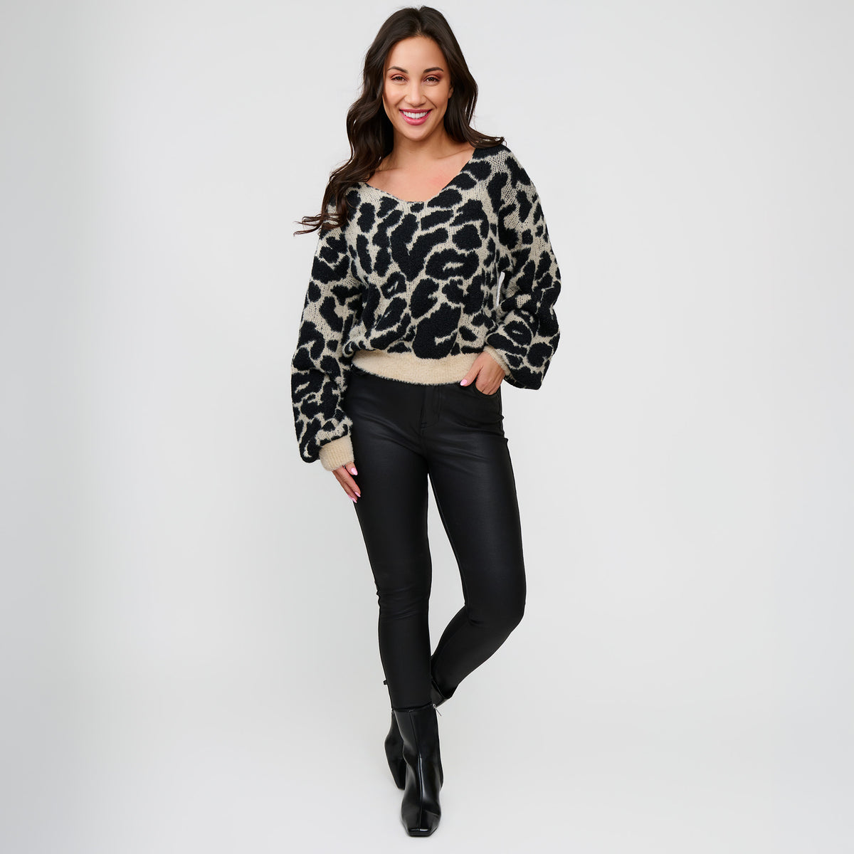 Leopard Sweater Tie Back Fuzzy Taylor Sweater