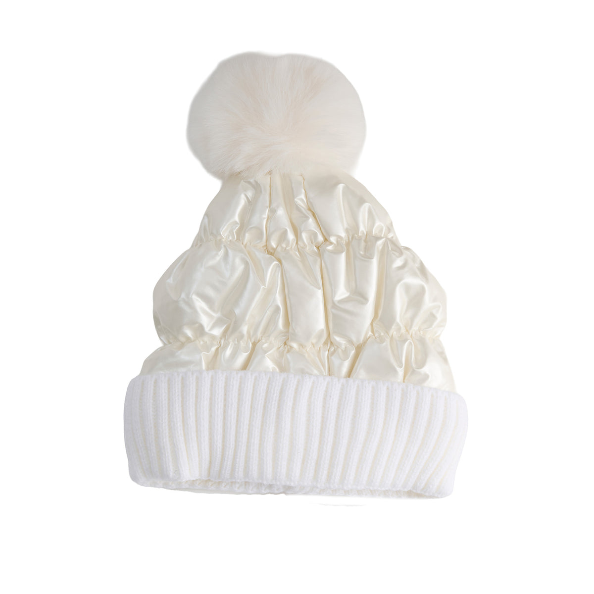 Winter Hat Pom Beanie Metallic Puffer Bianca