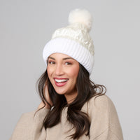 Winter Hat Pom Beanie Metallic Puffer Bianca