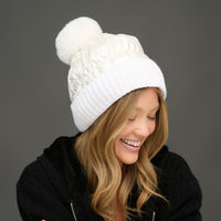 Winter Hat Pom Beanie Metallic Puffer Bianca