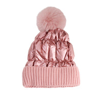 Winter Hat Pom Beanie Metallic Puffer Bianca