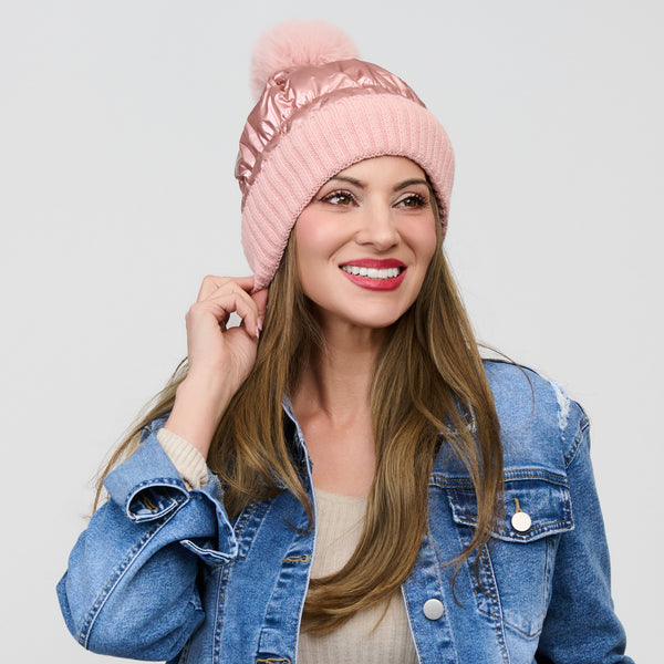 Winter Hat Pom Beanie Metallic Puffer Bianca