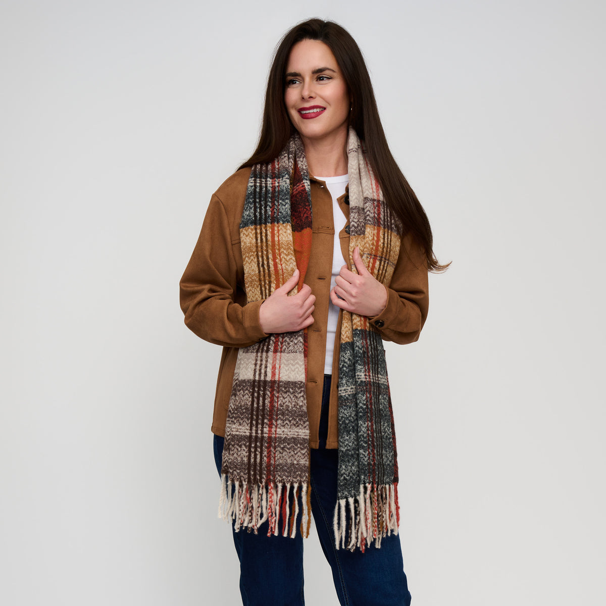 Plaid Scarf Fringe Tartan Brushed Acrylic Callen Wrap