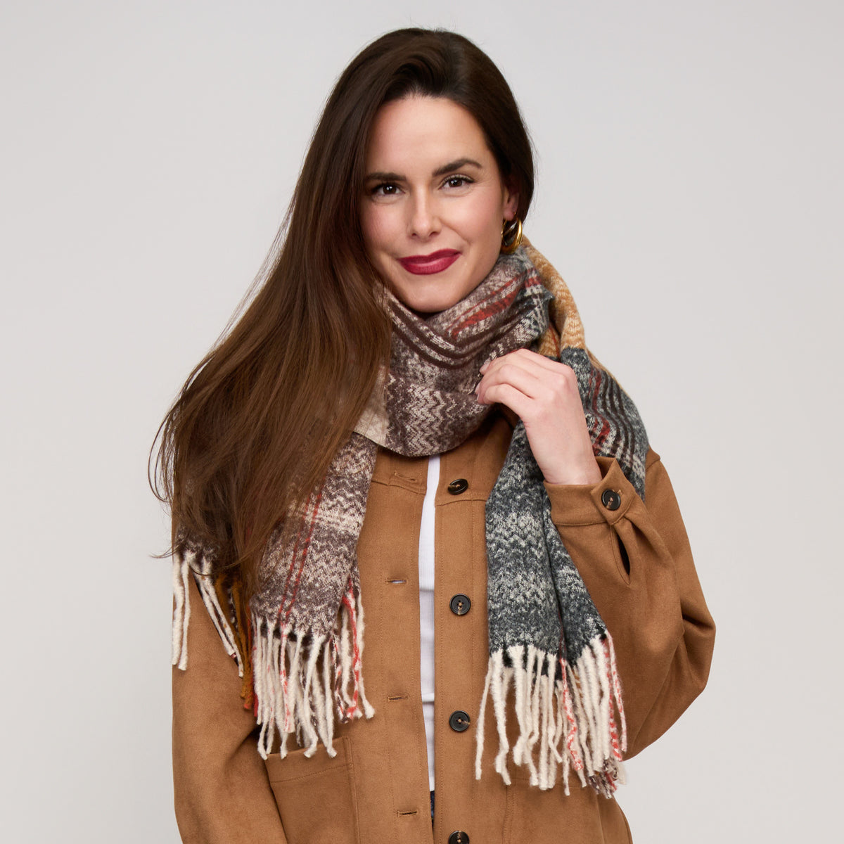 Plaid Scarf Fringe Tartan Brushed Acrylic Callen Wrap