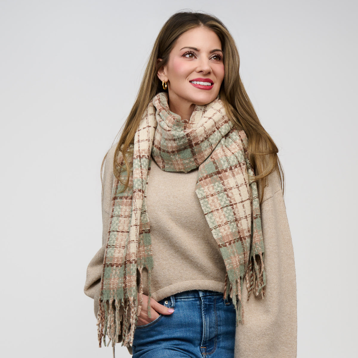Plaid Scarf Classic Fringe Brushed Acrylic Rory Wrap