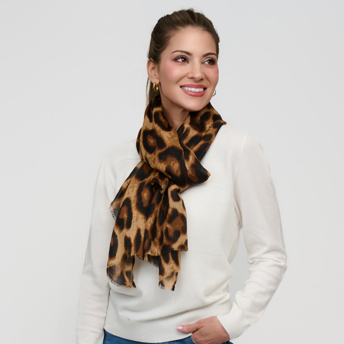 Leopard Print Scarf Lightweight Raw Edge Arden Wrap