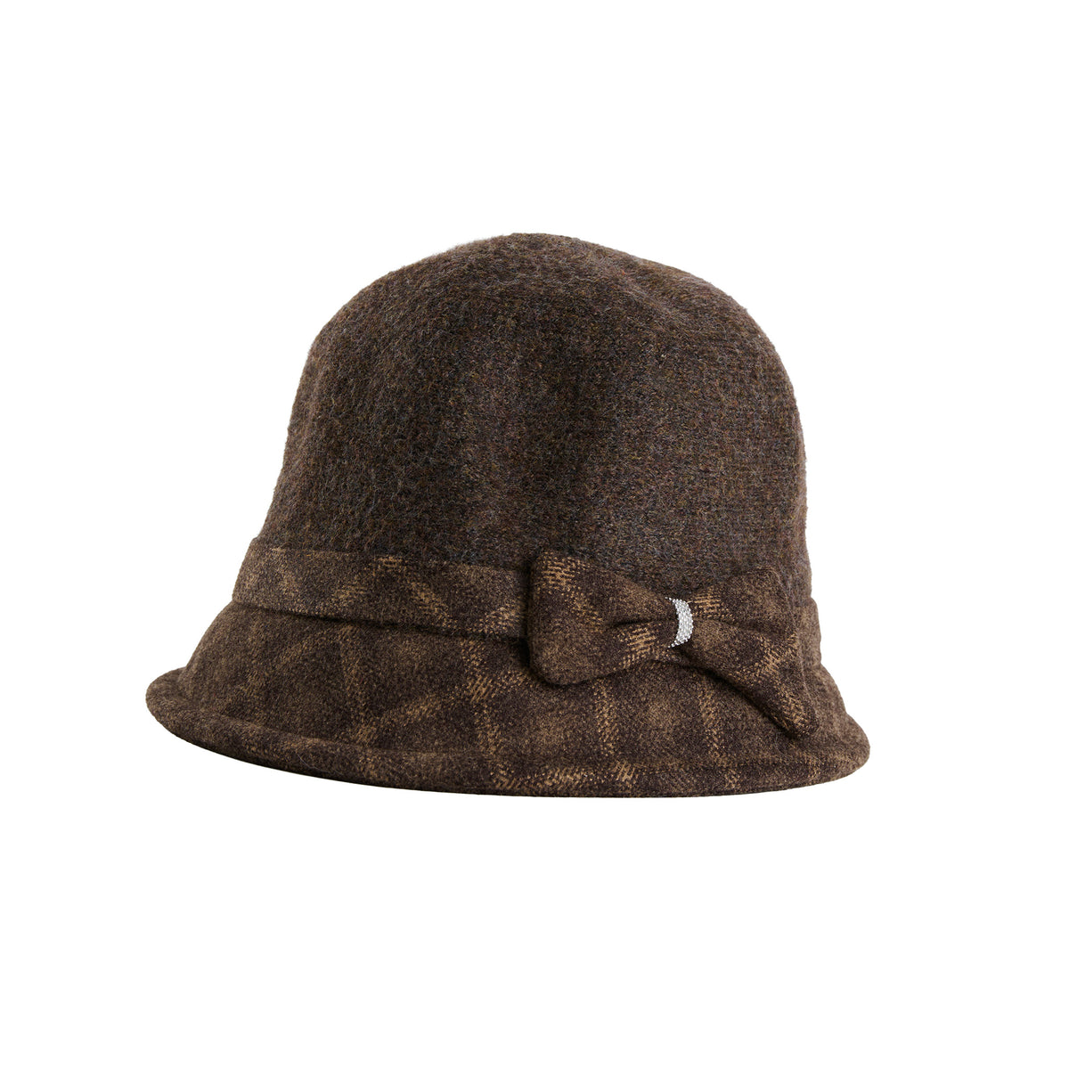 Plaid Cloche Hat Bow Rhinestone Calista Hat