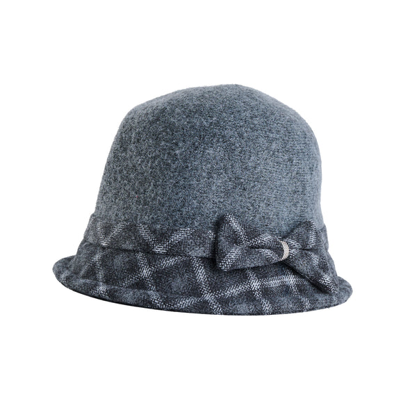 Plaid Cloche Hat Bow Rhinestone Calista Hat