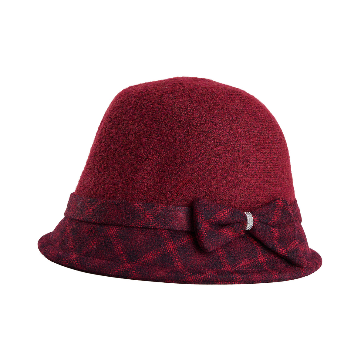 Plaid Cloche Hat Bow Rhinestone Calista Hat