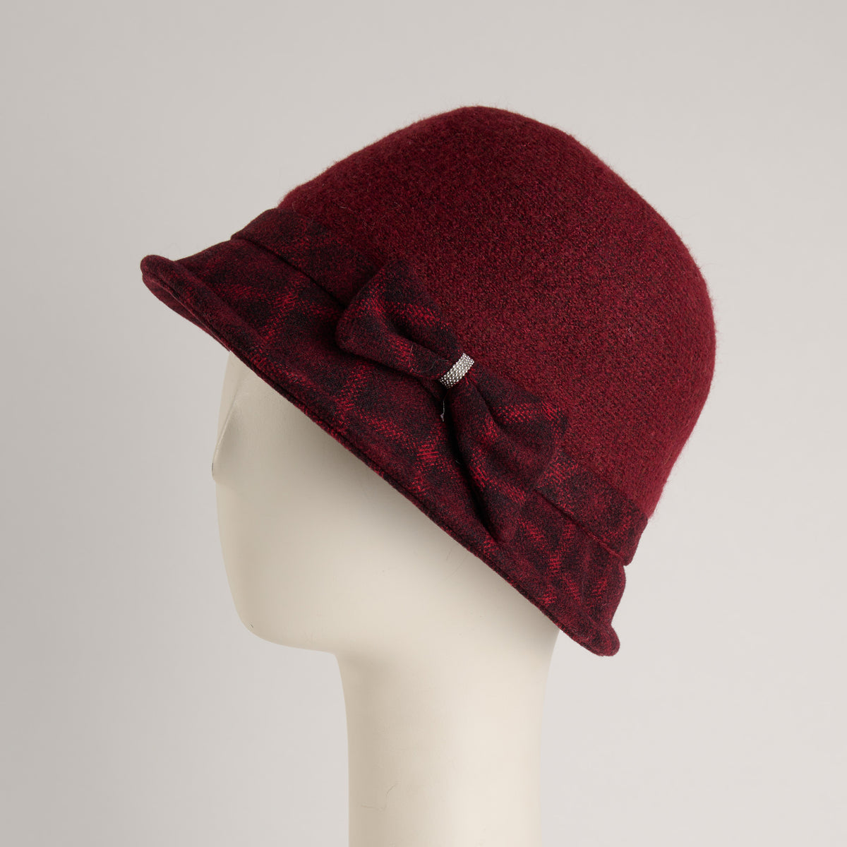 Plaid Cloche Hat Bow Rhinestone Calista Hat