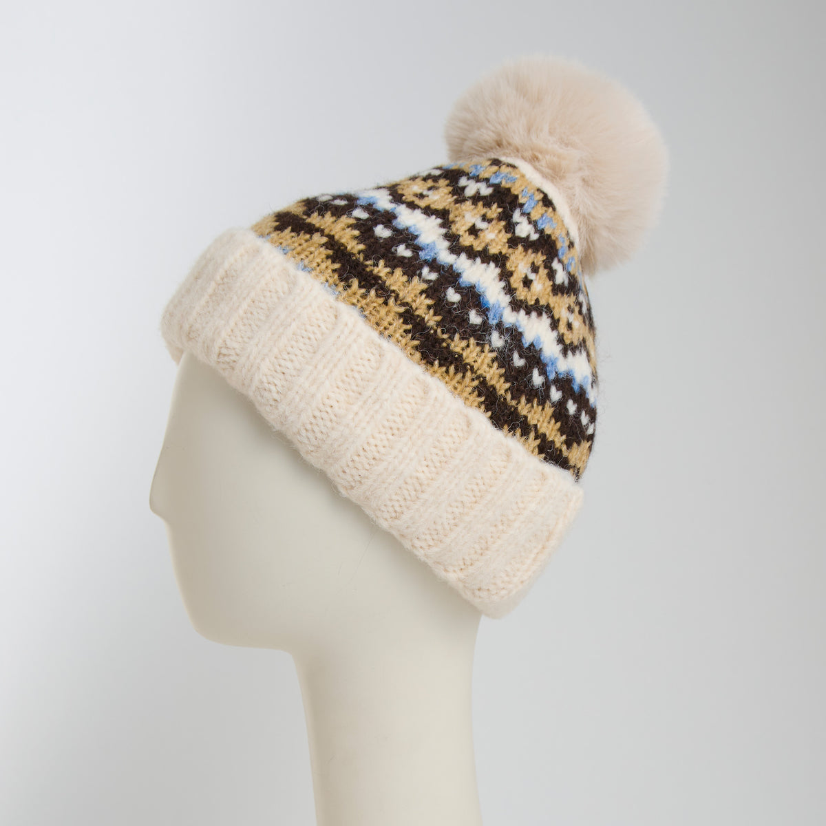 Winter Hat Pom Beanie Fair Isle Aspen Sweater Knit