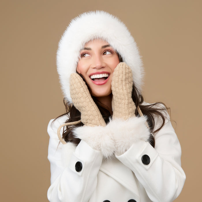 Winter Mittens Faux Fur Trim Natalie Knit Mittens