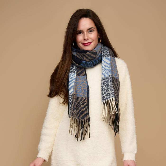 Animal Print Scarf Plaid Fringe Leni