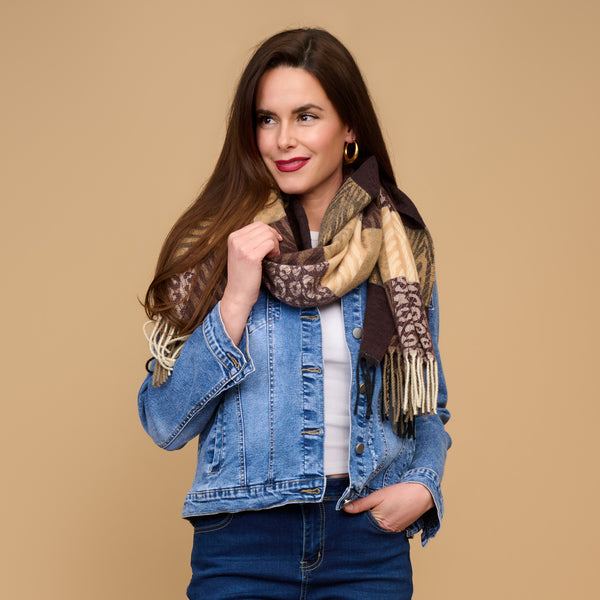 Animal Print Scarf Plaid Fringe Leni