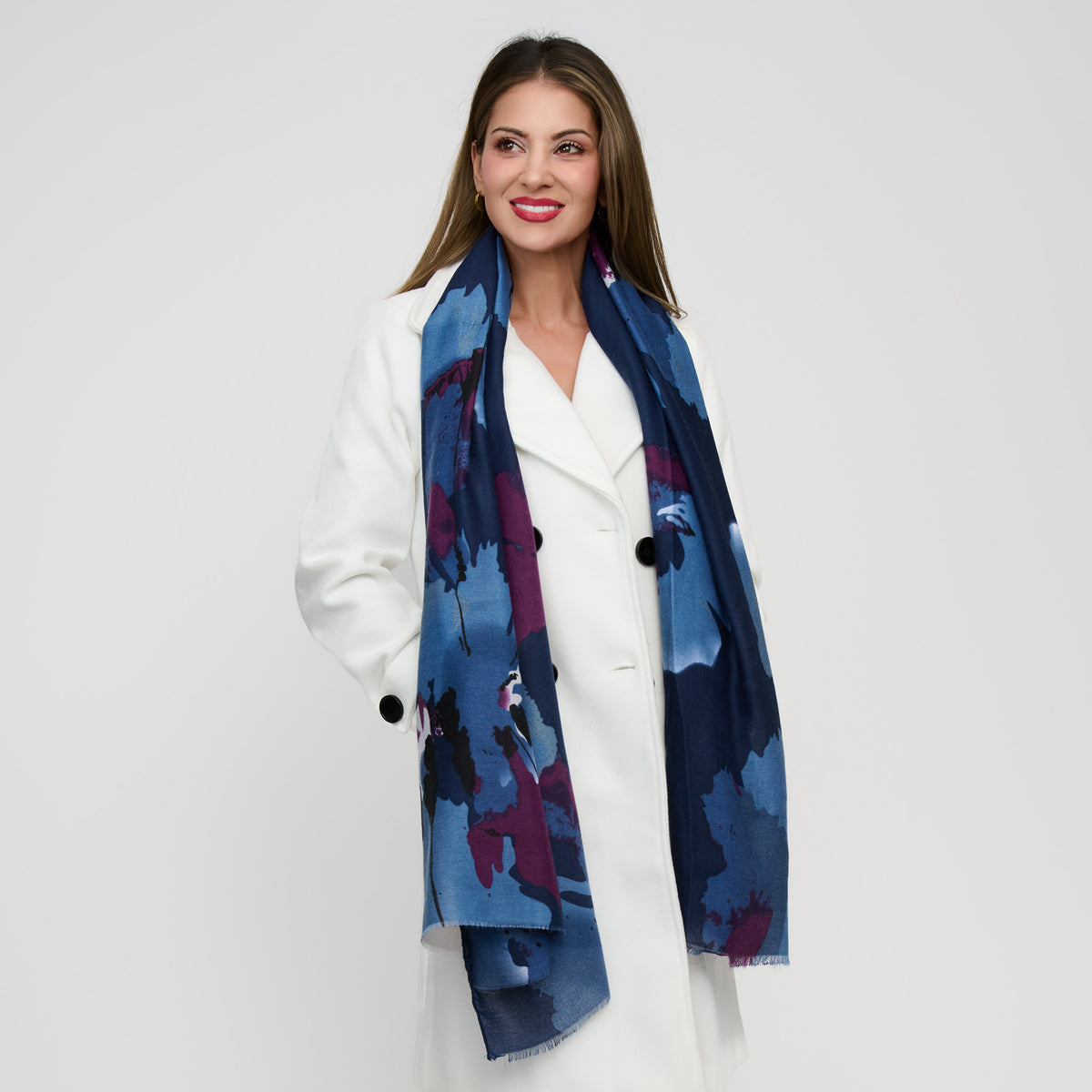Floral Scarf Lightweight Raw Edge Laurel Wrap