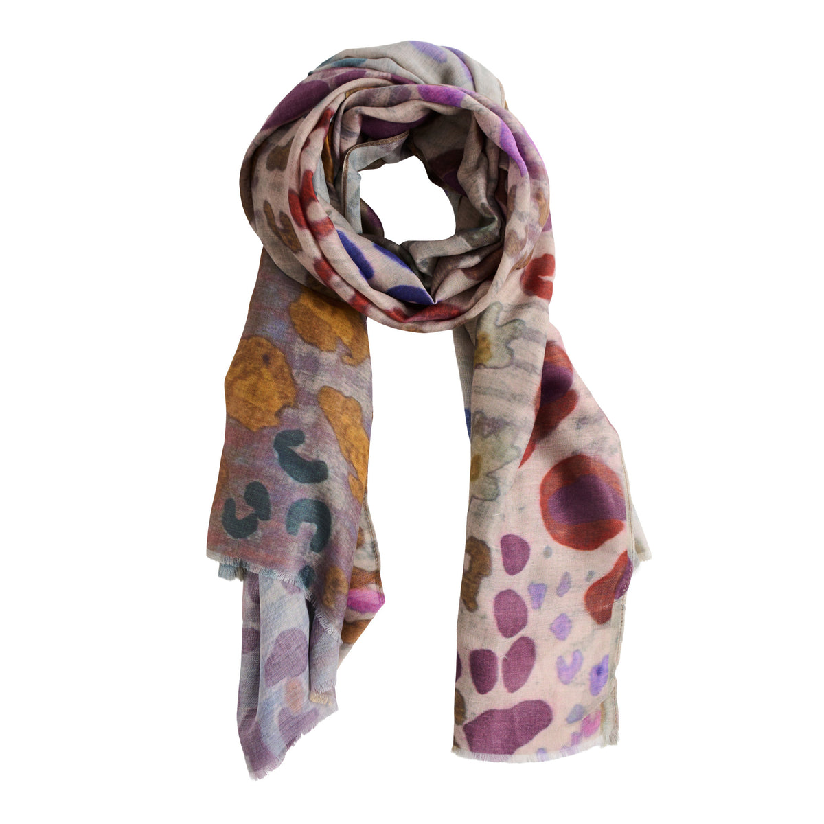 Abstract Scarf Vibrant Print Lightweight Raw Edge Jones Wrap