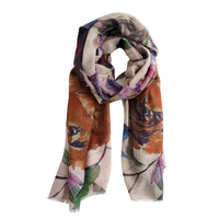Abstract Scarf Vibrant Print Lightweight Raw Edge Jones Wrap