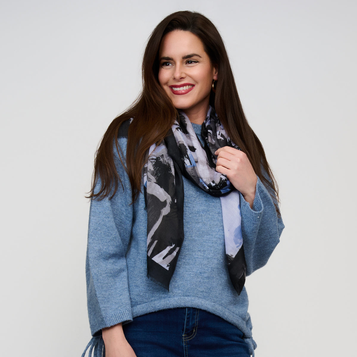 Abstract Scarf Raw Edge Lightweight Raya Wrap