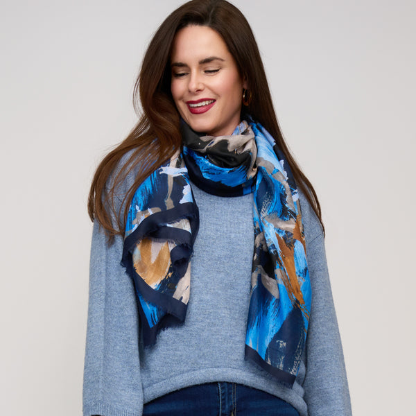 Abstract Scarf Raw Edge Lightweight Raya Wrap