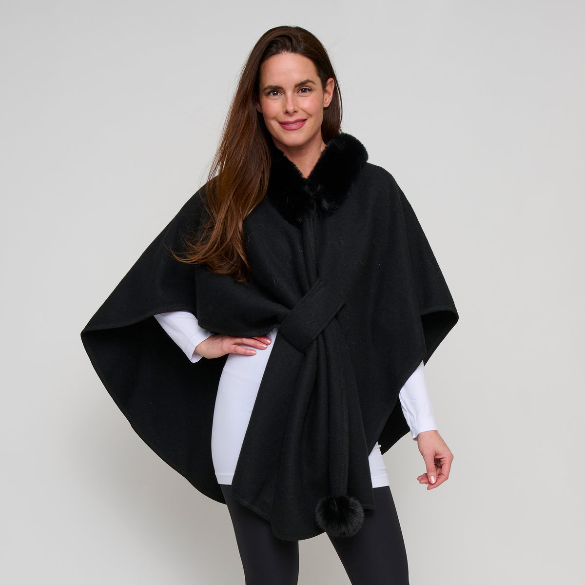 Open Front Wrap One Size Faux Fur Collar Kelsie Shawl