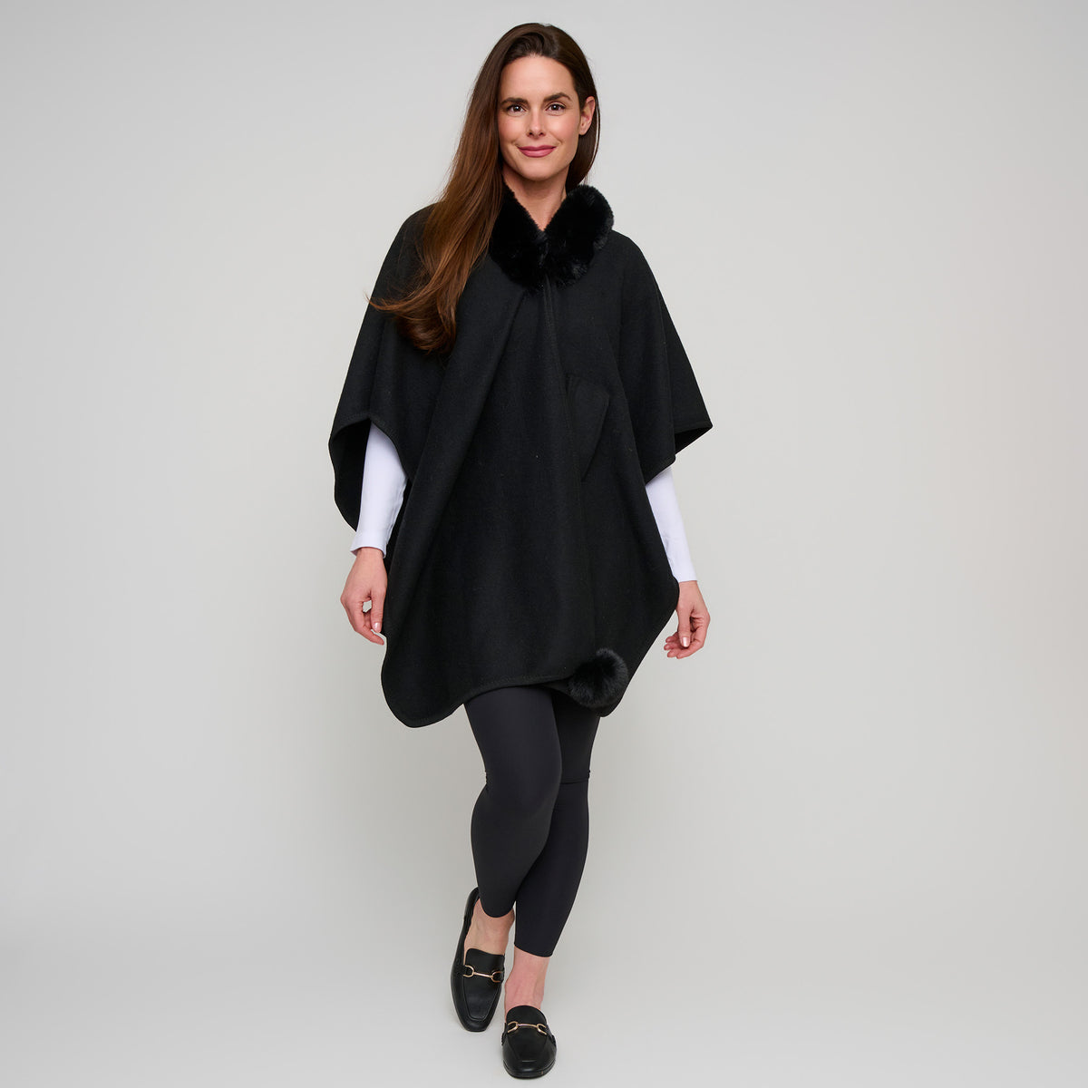 Open Front Wrap One Size Faux Fur Collar Kelsie Shawl