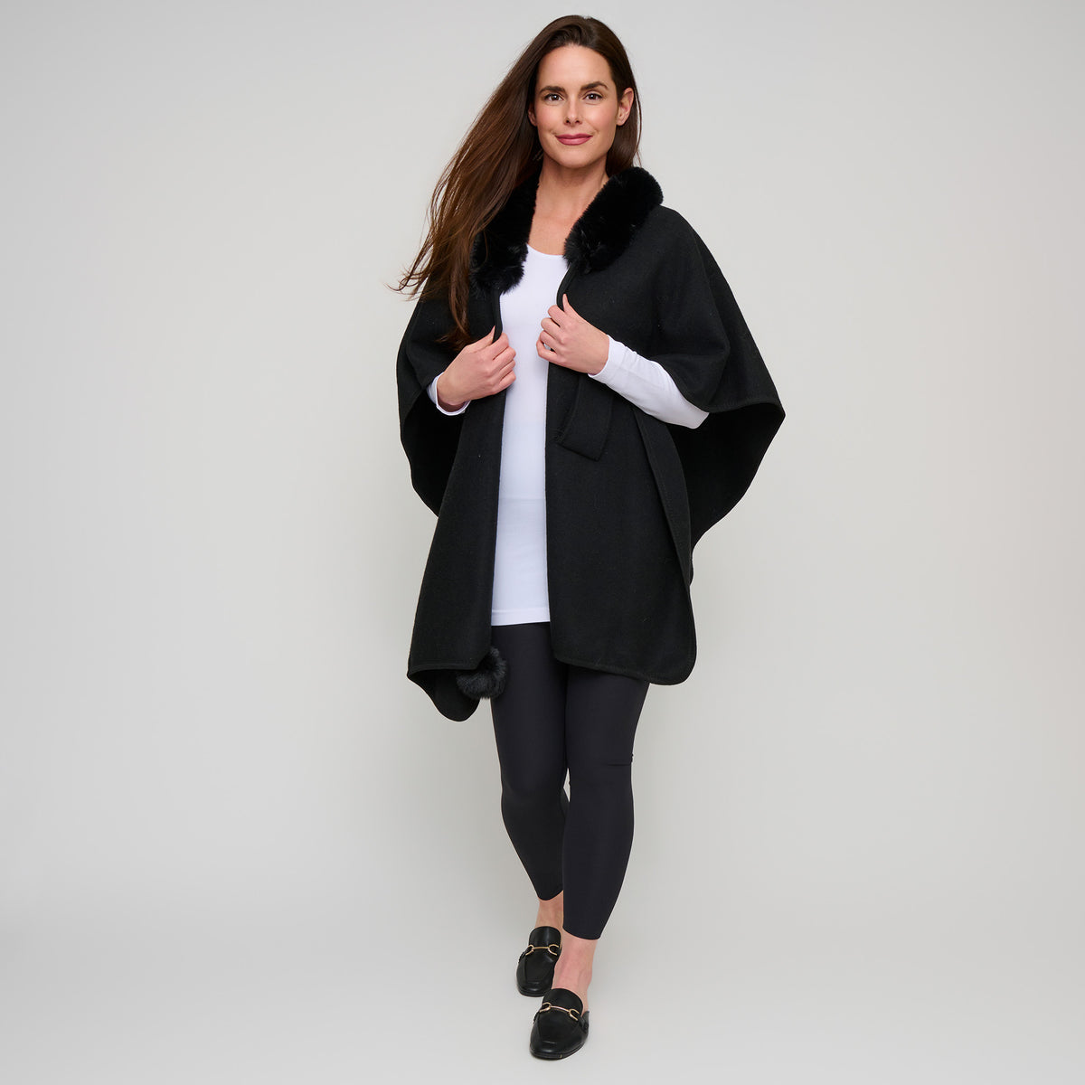 Open Front Wrap One Size Faux Fur Collar Kelsie Shawl