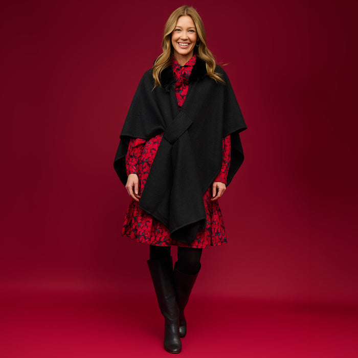 Open Front Wrap One Size Faux Fur Collar Kelsie Shawl