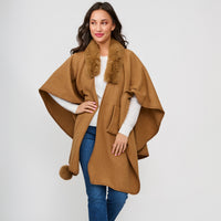 Open Front Wrap One Size Faux Fur Collar Kelsie Shawl