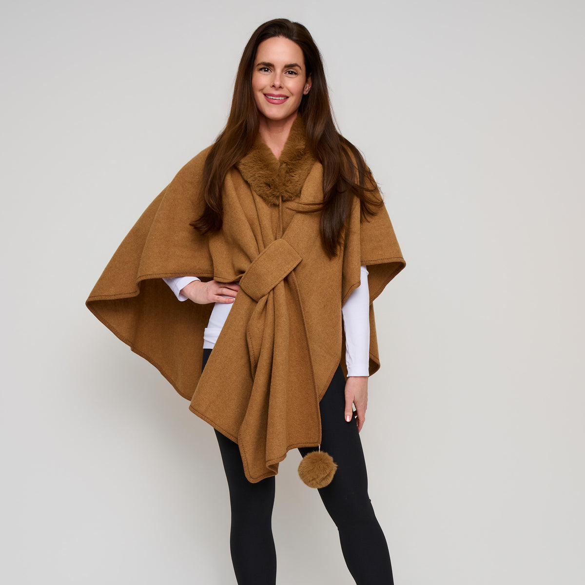 Open Front Wrap One Size Faux Fur Collar Kelsie Shawl