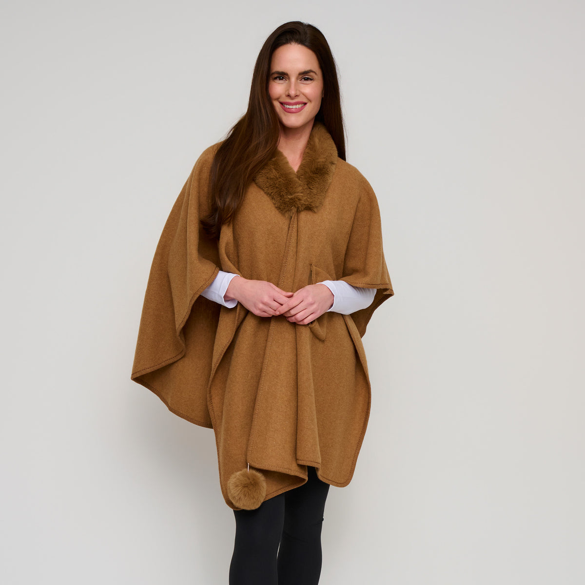 Open Front Wrap One Size Faux Fur Collar Kelsie Shawl