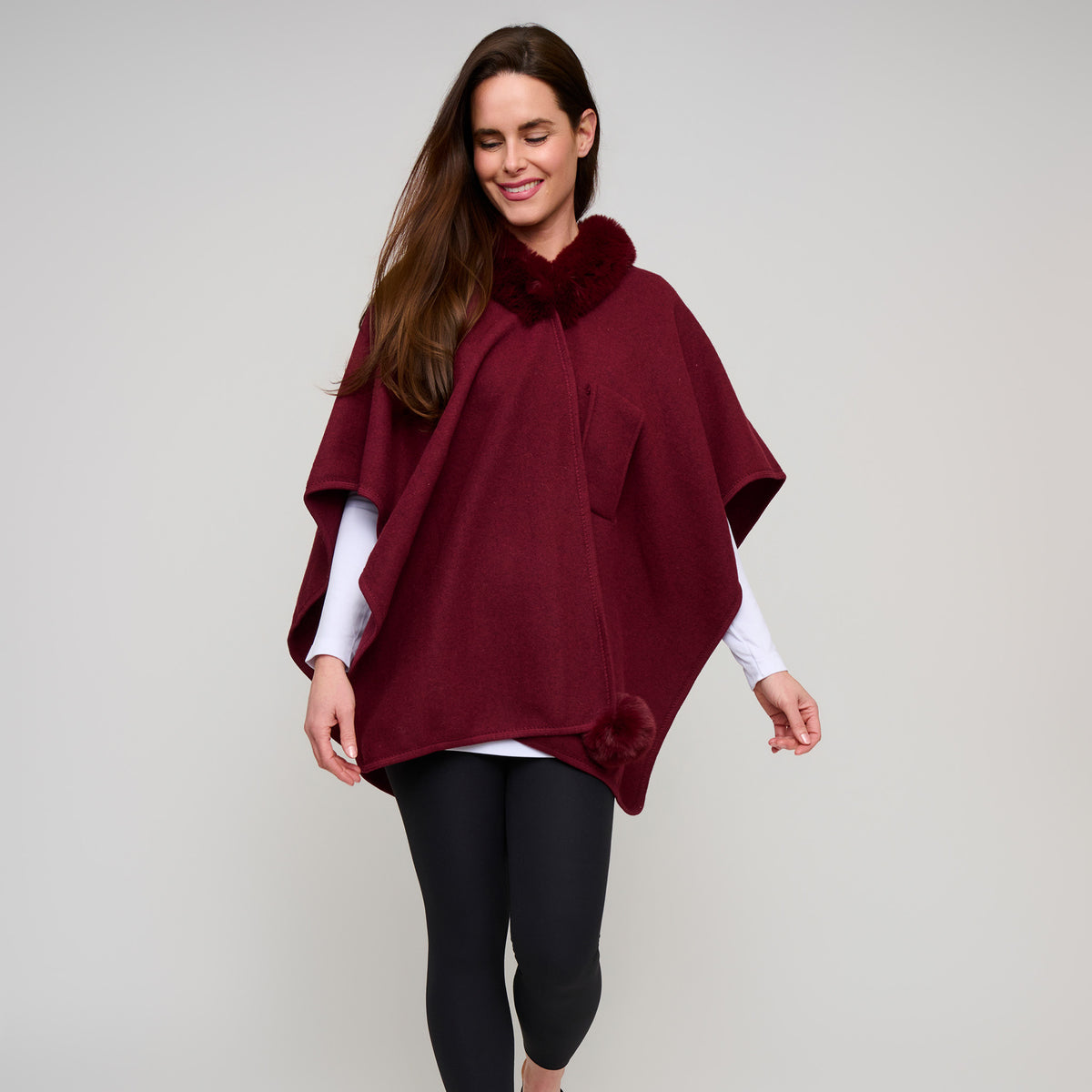 Open Front Wrap One Size Faux Fur Collar Kelsie Shawl