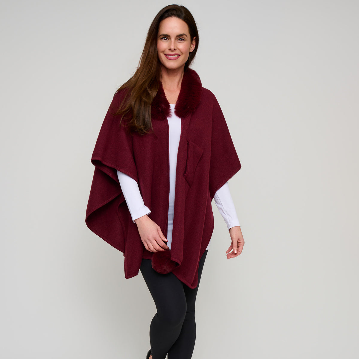 Open Front Wrap One Size Faux Fur Collar Kelsie Shawl