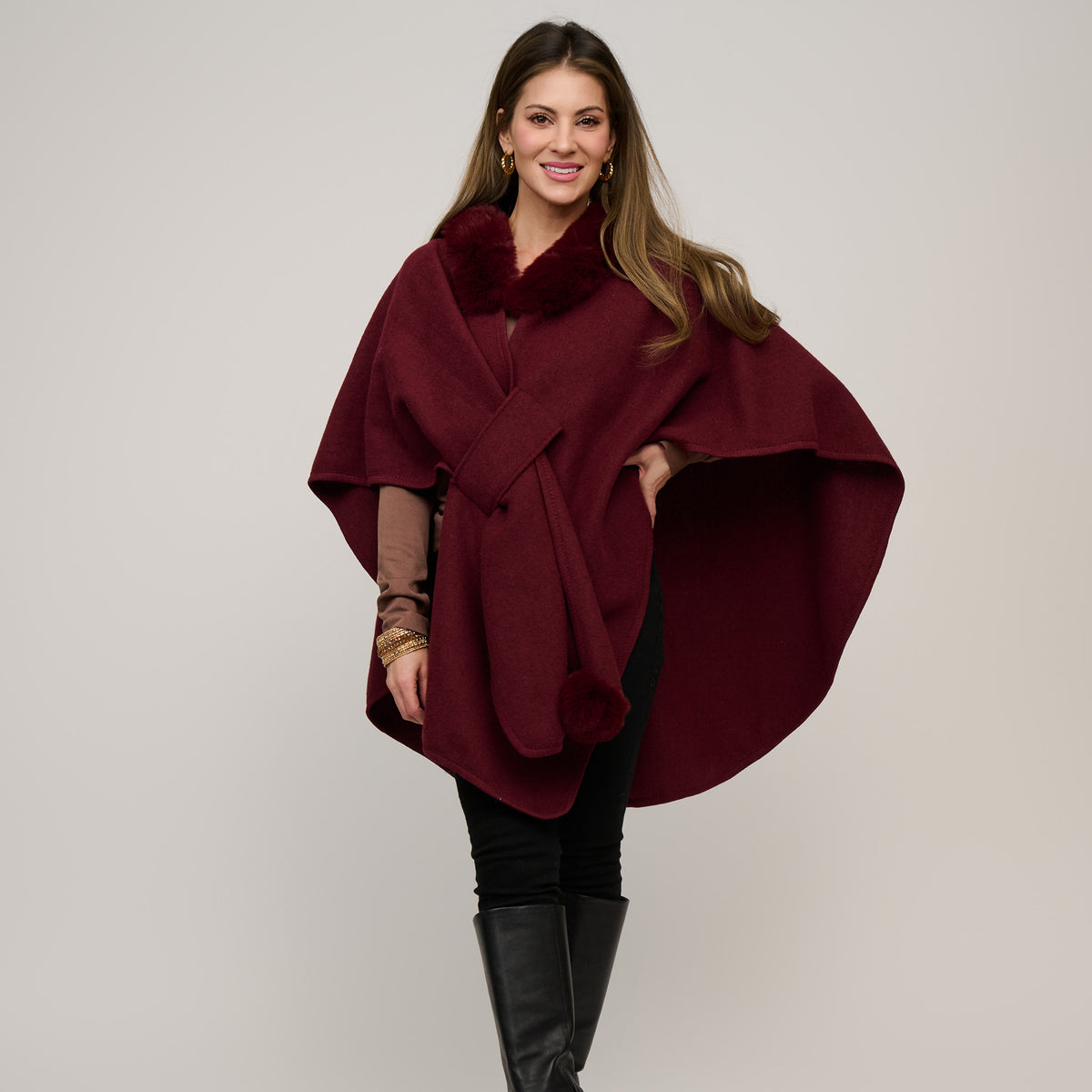 Open Front Wrap One Size Faux Fur Collar Kelsie Shawl