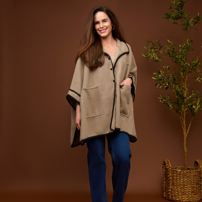 Oversized Poncho Oatmeal Front Pocket Monroe Wrap