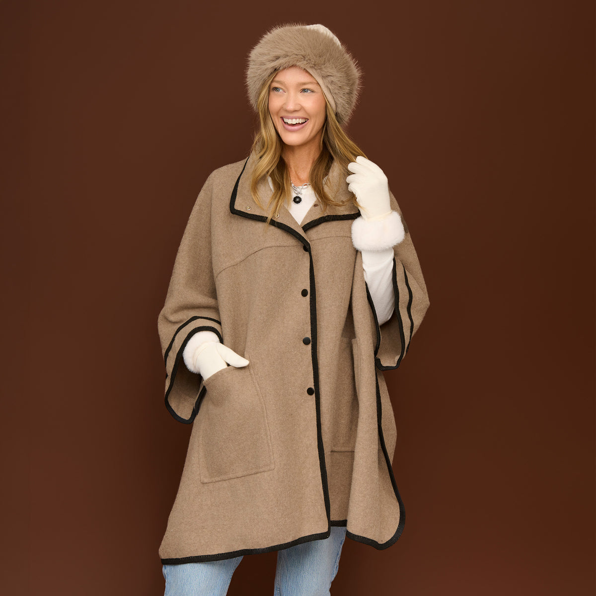Oversized Poncho Oatmeal Front Pocket Monroe Wrap