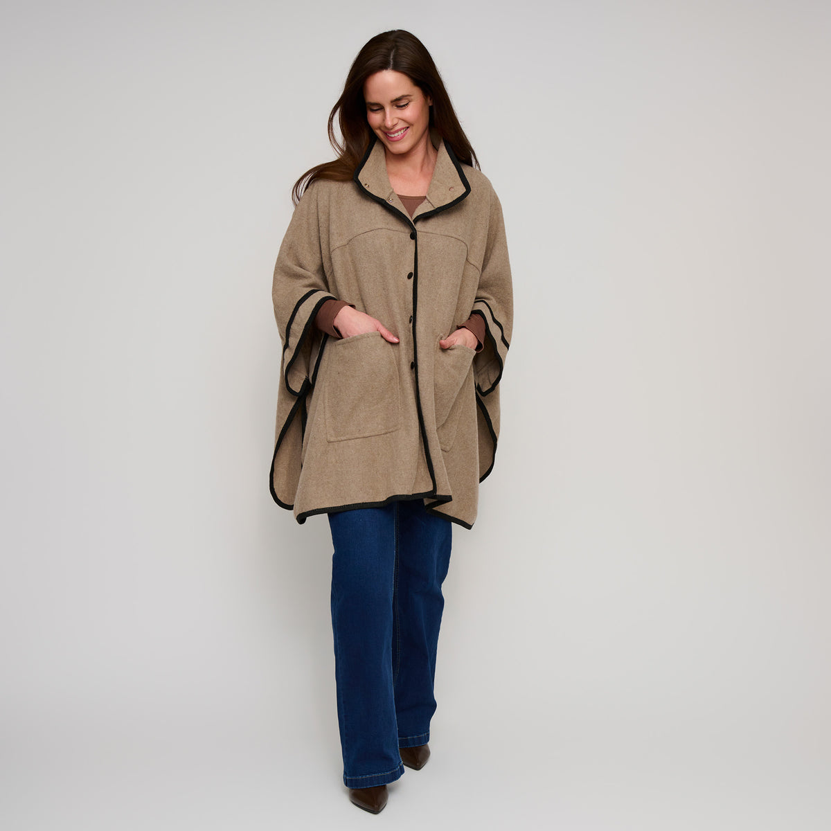 Oversized Poncho Oatmeal Front Pocket Monroe Wrap