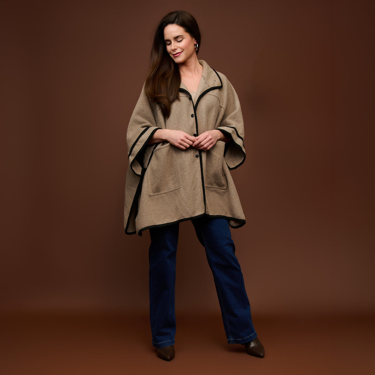 Oversized Poncho Oatmeal Front Pocket Monroe Wrap