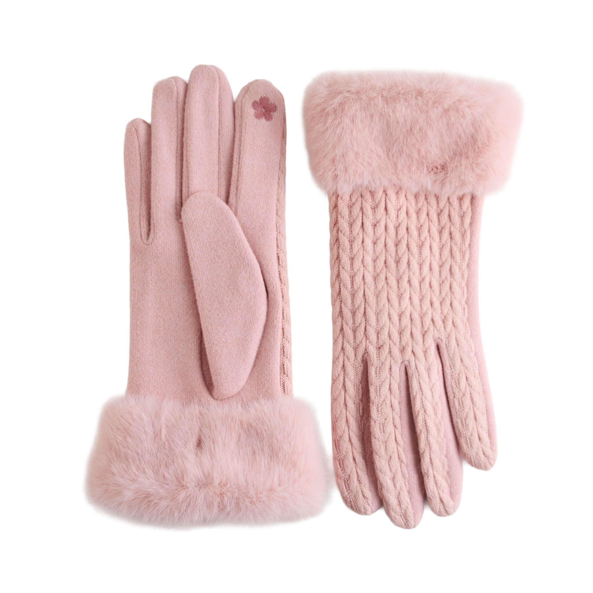 Knit Gloves Faux Fur Lined Touchscreen Solene Gloves – Elsie & Zoey