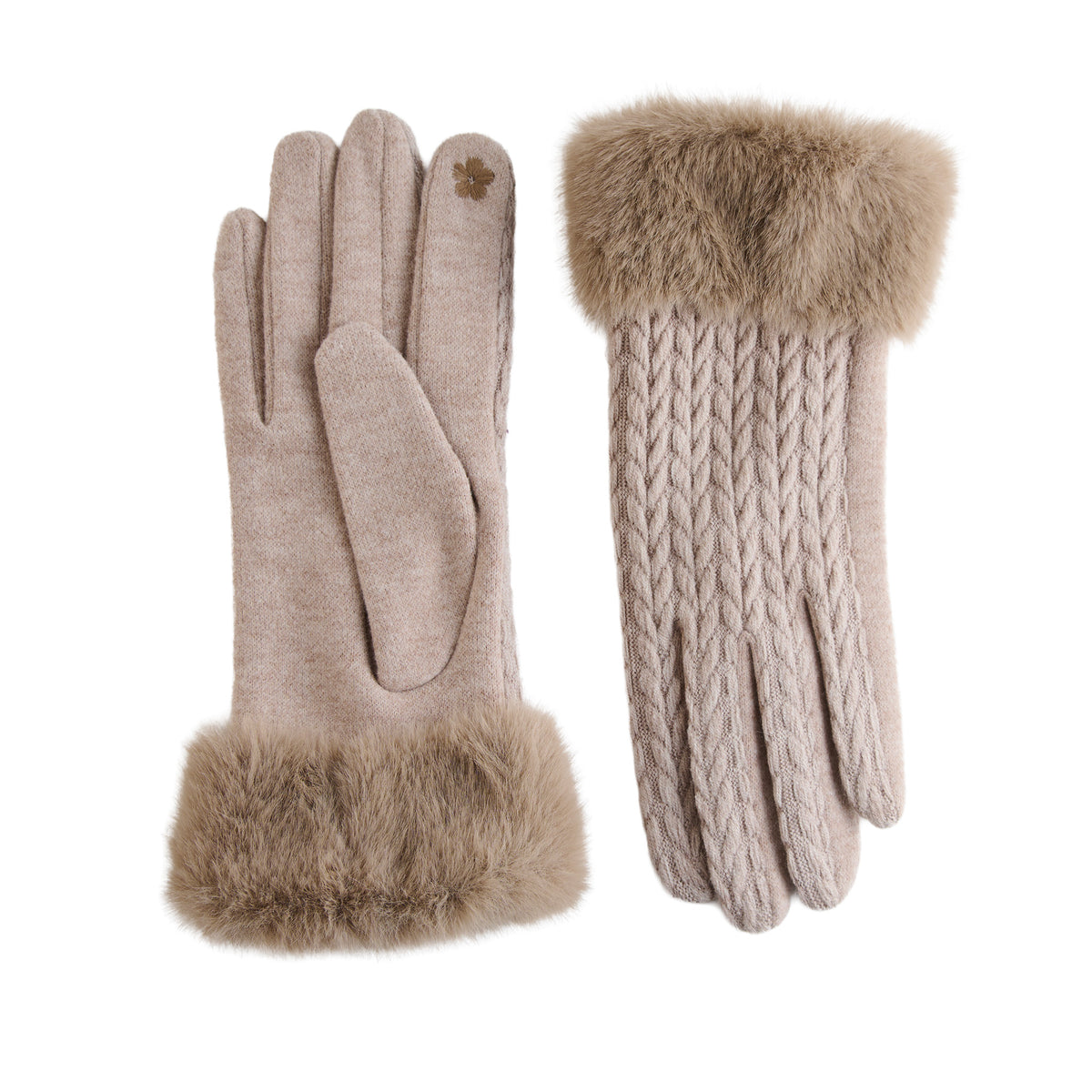 Knit Gloves Faux Fur Lined Touchscreen Solene Gloves