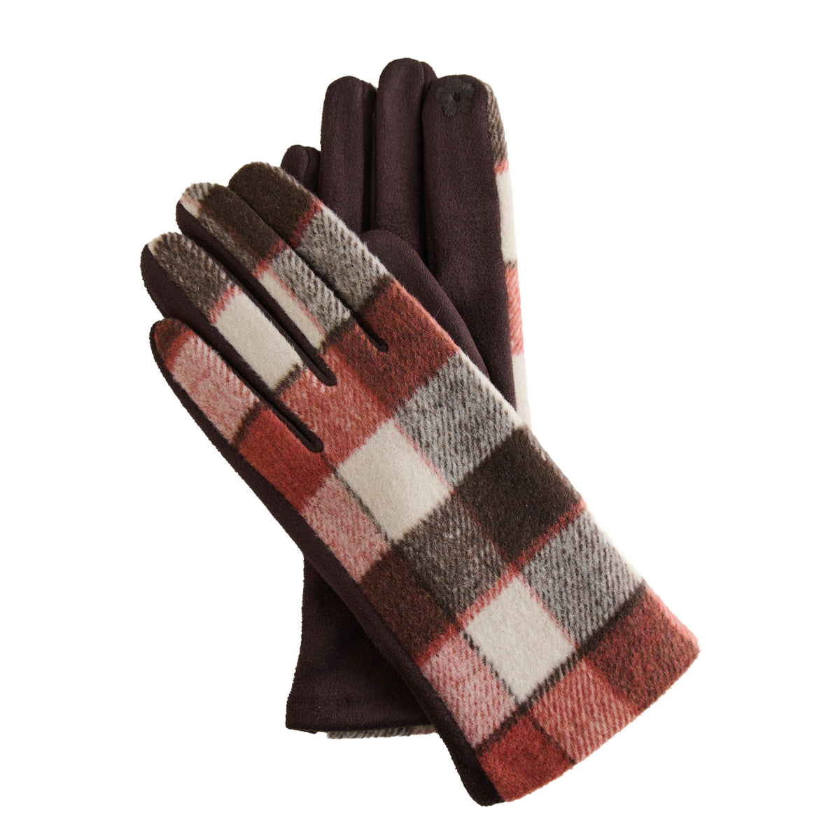 Plaid Winter Gloves Touchscreen Saylor Vegan Suede