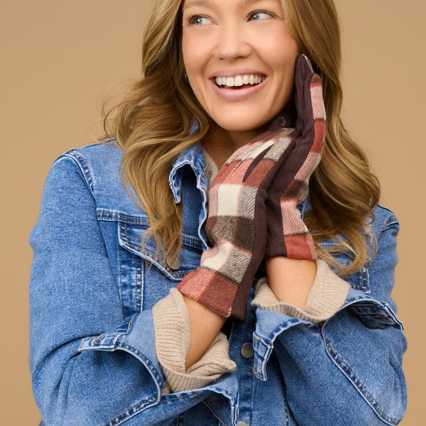 Plaid Winter Gloves Touchscreen Saylor Vegan Suede