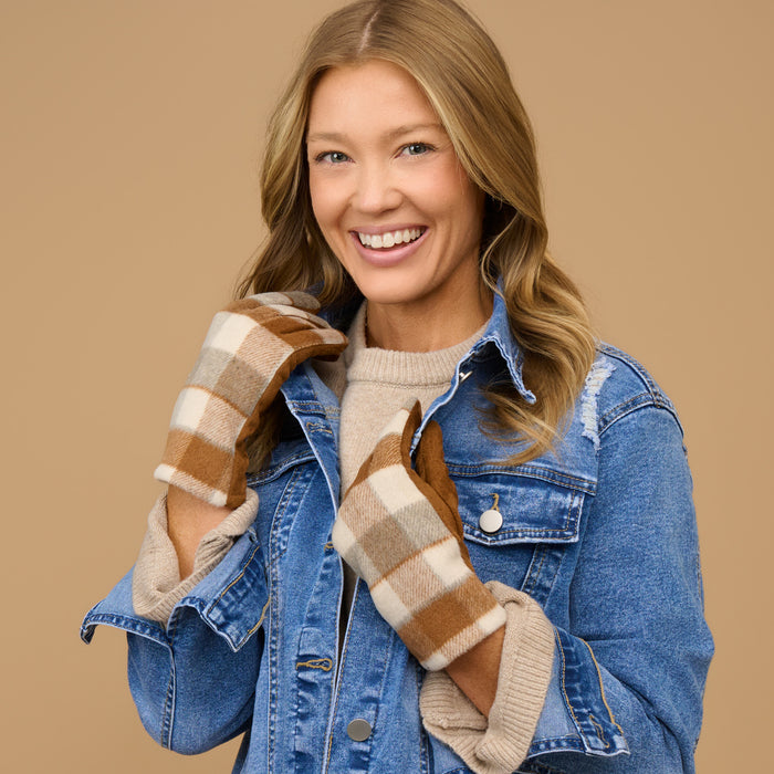 Plaid Winter Gloves Touchscreen Saylor Vegan Suede
