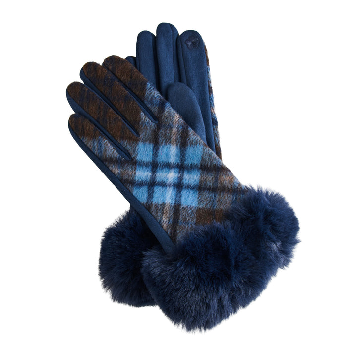 Plaid Winter Gloves Faux Fur Trim Marilee Touchscreen