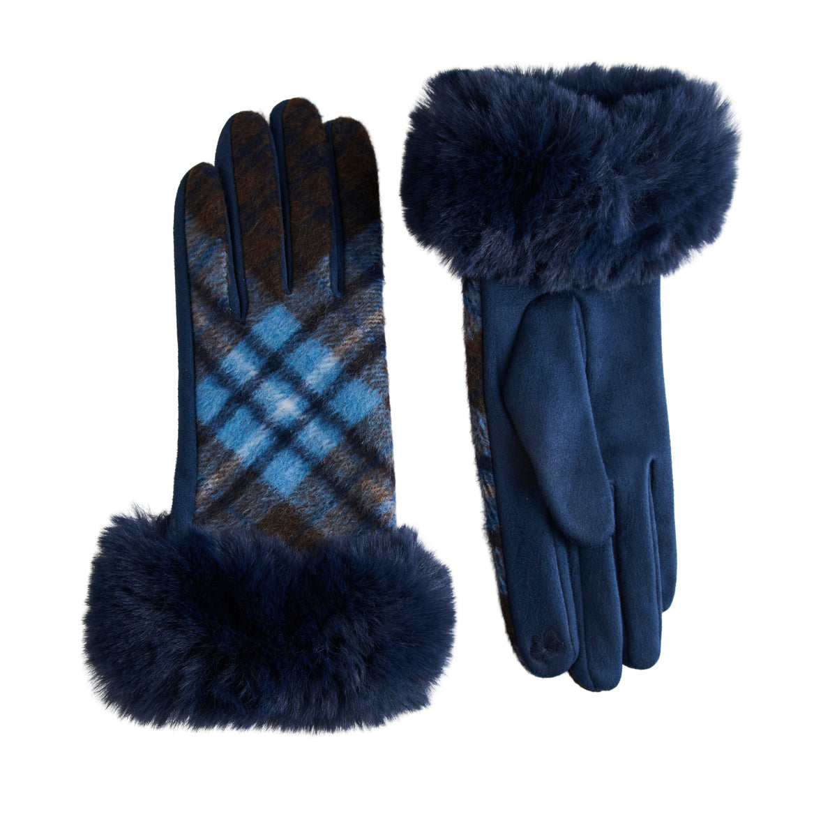 Plaid Winter Gloves Faux Fur Trim Marilee Touchscreen