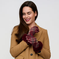 Plaid Winter Gloves Faux Fur Trim Marilee Touchscreen